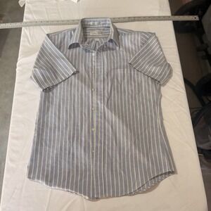 VTG 70s Van Heusen Blue White Striped Mens Polyester Button Down Shirt Large